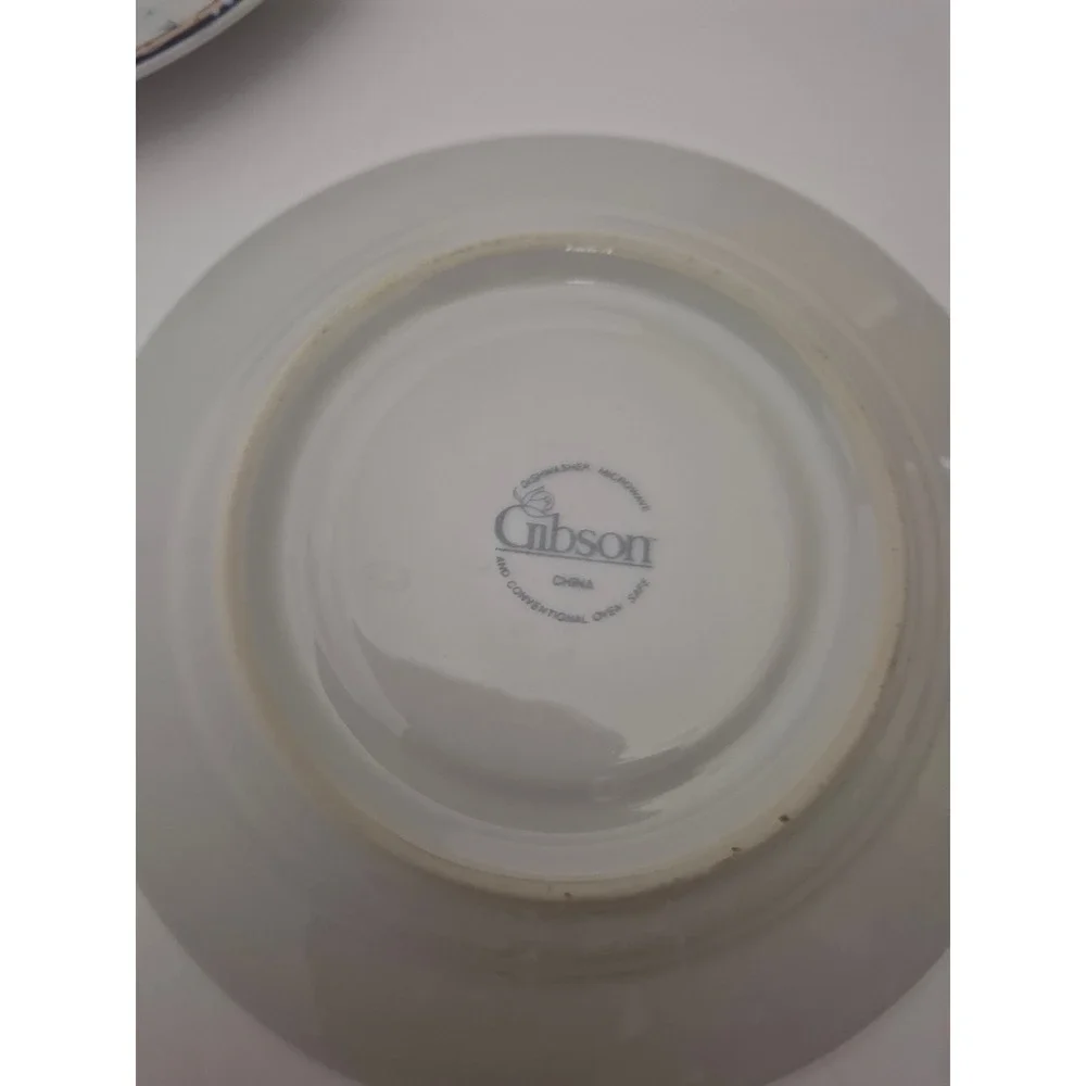 Gibson China Cottagecore Floral Saucers Navy Ribbon Wreath Set of 4